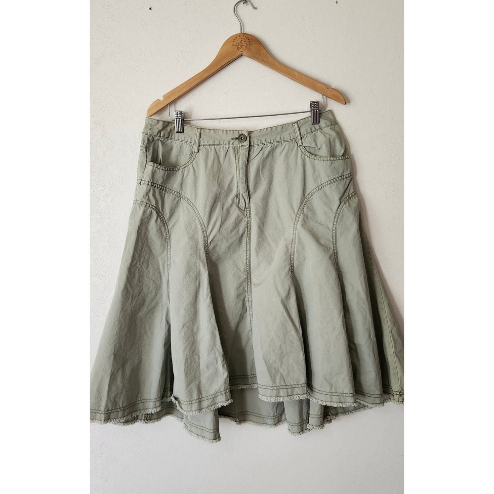 Vintage Faded Glory Olive Green Paneled Midi Skirt Y2K Grunge Utilitarian 14